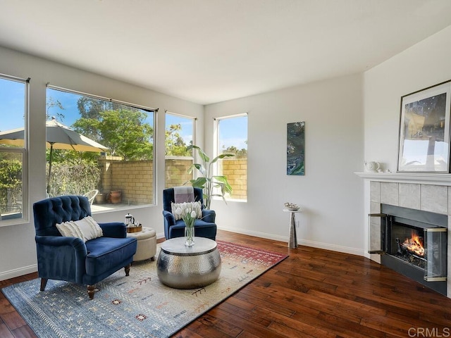 11615 Trailbrook Ln, San Diego, CA 92128 - living area featuring hardwood / wood-style flooring, a fireplace, and baseboards