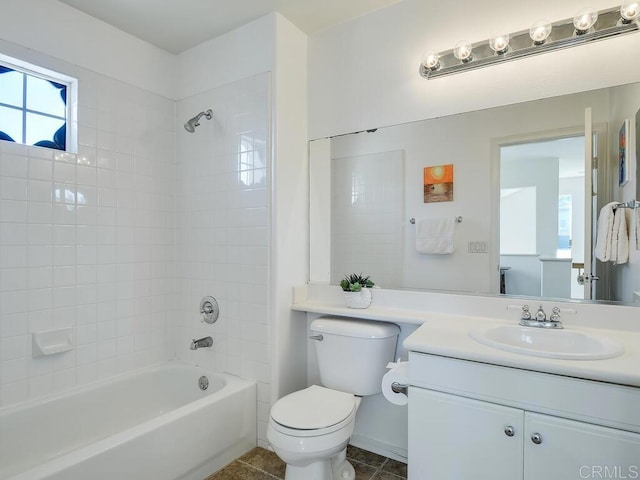 11615 Trailbrook Ln, San Diego, CA 92128 - bathroom featuring vanity, toilet, shower / bathtub combination, tile patterned flooring, and baseboards