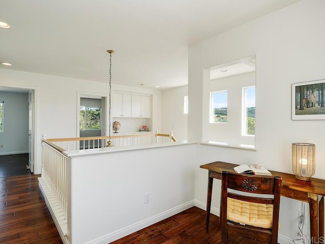11615 Trailbrook Ln, San Diego, CA 92128 - kitchen featuring dark wood-type flooring, white cabinets, recessed lighting, light countertops, and baseboards