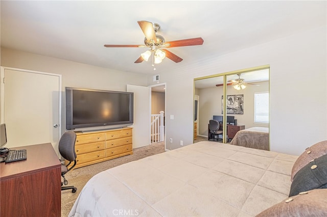 44156 30th St W, Lancaster, CA 93536 - carpeted bedroom with a desk, a closet, and a ceiling fan