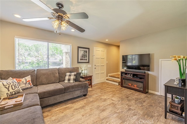 44156 30th St W, Lancaster, CA 93536 - living area featuring ceiling fan, light wood-style flooring, recessed lighting, and baseboards