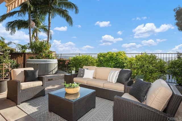 2386 Lapis Rd, Carlsbad, CA 92009 - fenced backyard with a hot tub, a patio area, and an outdoor living space