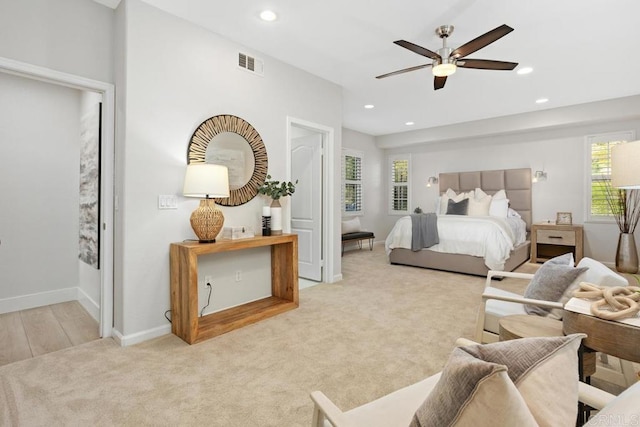 2386 Lapis Rd, Carlsbad, CA 92009 - bedroom with recessed lighting, carpet floors, baseboards, and ceiling fan