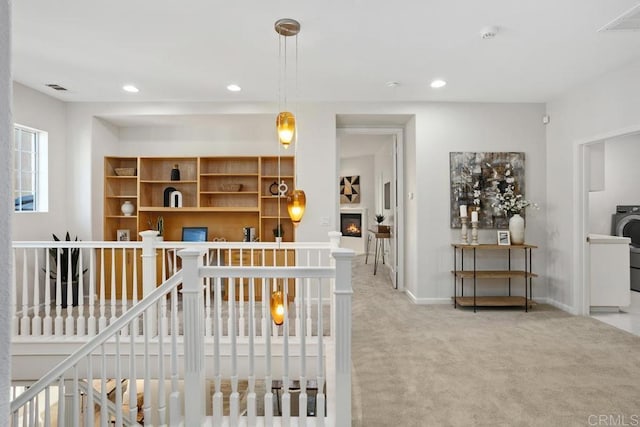 2386 Lapis Rd, Carlsbad, CA 92009 - corridor with carpet, an upstairs landing, baseboards, and recessed lighting