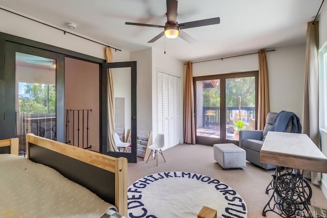 10509 Challenge Blvd, La Mesa, CA 91941 - carpeted bedroom with access to exterior, multiple windows, and a ceiling fan