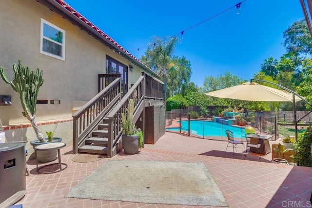 10509 Challenge Blvd, La Mesa, CA 91941 - view of swimming pool with stairs, a fenced backyard, a patio, and a deck