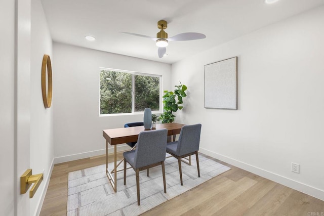 1711 Alhudson Dr, Escondido, CA 92029 - dining area featuring ceiling fan, baseboards, light wood-style flooring, and recessed lighting