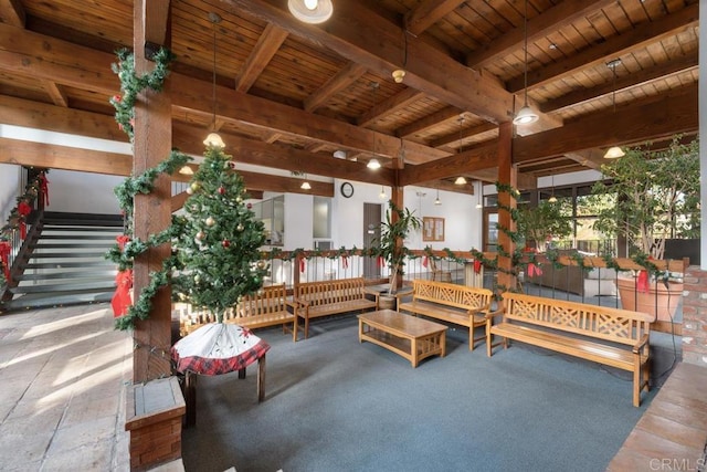 356 S Miraleste Dr Unit 327, San Pedro, CA 90732 - building lobby with wooden ceiling with exposed beams