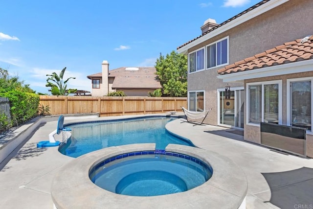 11171 Alejo Pl, San Diego, CA 92124 - view of pool with a fenced backyard, a pool with connected hot tub, and a patio area