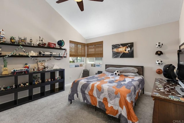 11171 Alejo Pl, San Diego, CA 92124 - carpeted bedroom featuring vaulted ceiling, baseboards, and a ceiling fan
