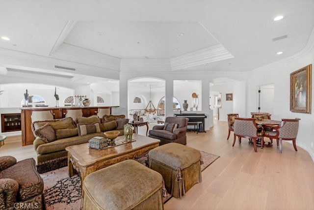 8 Saint Tropez, Laguna Niguel, CA 92677 - living area with light wood-type flooring, crown molding, and recessed lighting