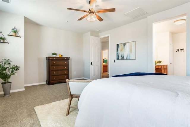 15190 Fox Ridge Dr, Fontana, CA 92336 - bedroom featuring light colored carpet, baseboards, ceiling fan, and ensuite bath