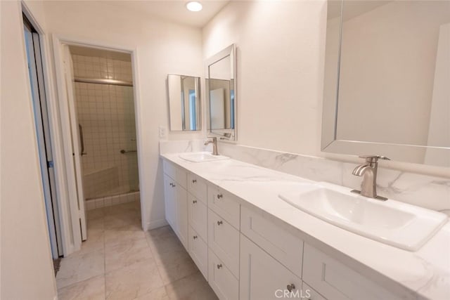 1903 W W Wind, Santa Ana, CA 92704 - full bath featuring double vanity, a stall shower, recessed lighting, and tile patterned floors