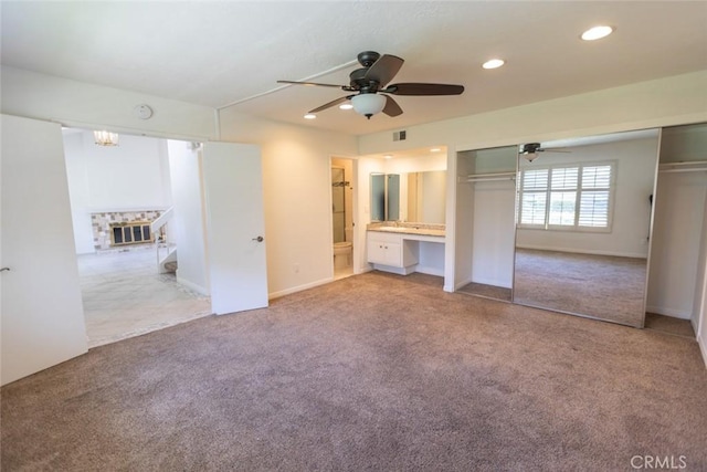 1903 W W Wind, Santa Ana, CA 92704 - unfurnished bedroom with carpet flooring, recessed lighting, connected bathroom, a closet, and ceiling fan