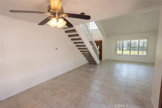 1903 W W Wind, Santa Ana, CA 92704 - unfurnished living room featuring stairs, ceiling fan, and tile patterned floors