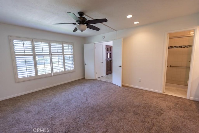 1903 W W Wind, Santa Ana, CA 92704 - unfurnished bedroom featuring carpet floors, baseboards, recessed lighting, connected bathroom, and ceiling fan