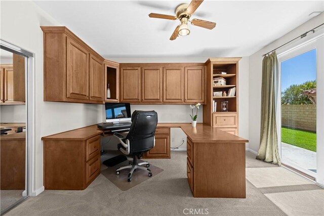 26865 Grey Pl, Stevenson Ranch, CA 91381 - office with built in desk, light colored carpet, and ceiling fan
