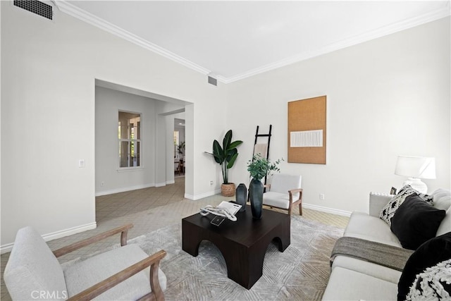 26865 Grey Pl, Stevenson Ranch, CA 91381 - living room with crown molding, light colored carpet, and baseboards