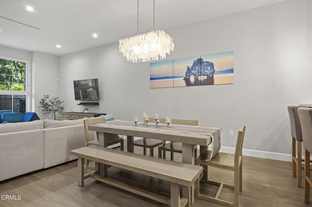 3236 Royal Oaks Dr Unit 5, Thousand Oaks, CA 91362 - dining space featuring wood finished floors, a chandelier, recessed lighting, and baseboards