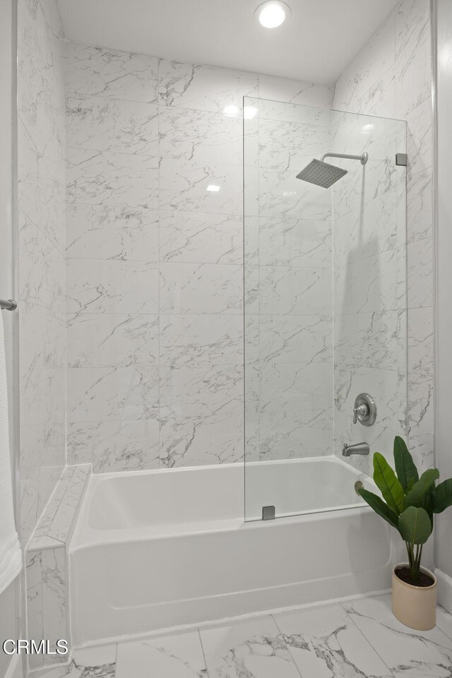 3236 Royal Oaks Dr Unit 5, Thousand Oaks, CA 91362 - bathroom featuring bathtub / shower combination, marble look tile flooring, and recessed lighting