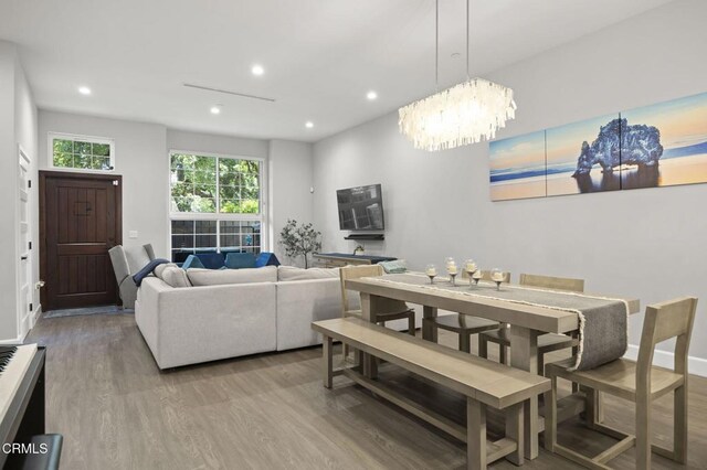 3236 Royal Oaks Dr Unit 5, Thousand Oaks, CA 91362 - dining area featuring wood finished floors, a chandelier, and recessed lighting
