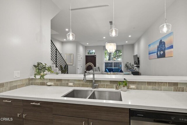 3236 Royal Oaks Dr Unit 5, Thousand Oaks, CA 91362 - kitchen with dishwasher, light countertops, open floor plan, dark brown cabinets, and recessed lighting