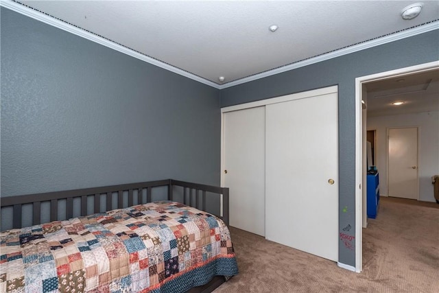 3667 Hawks Dr, Brea, CA 92823 - bedroom featuring carpet flooring, ornamental molding, and a closet