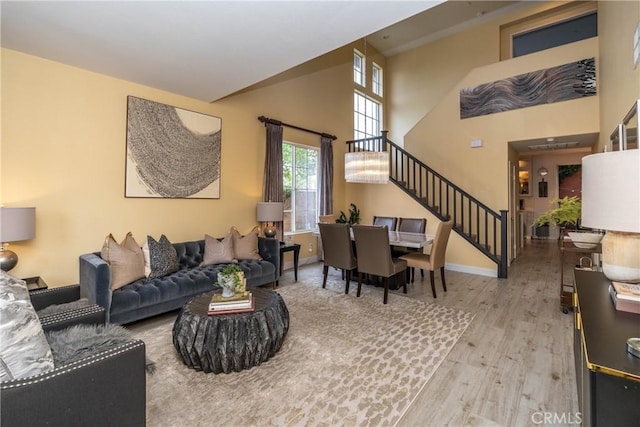 3667 Hawks Dr, Brea, CA 92823 - living area featuring stairway, wood finished floors, and baseboards