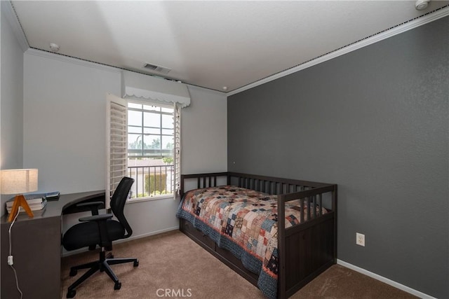 3667 Hawks Dr, Brea, CA 92823 - bedroom with ornamental molding, carpet flooring, baseboards, and an office area