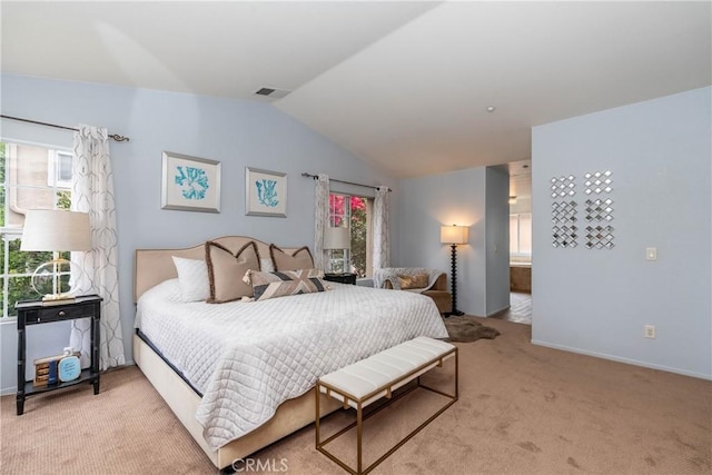 3667 Hawks Dr, Brea, CA 92823 - carpeted bedroom featuring lofted ceiling, multiple windows, and baseboards