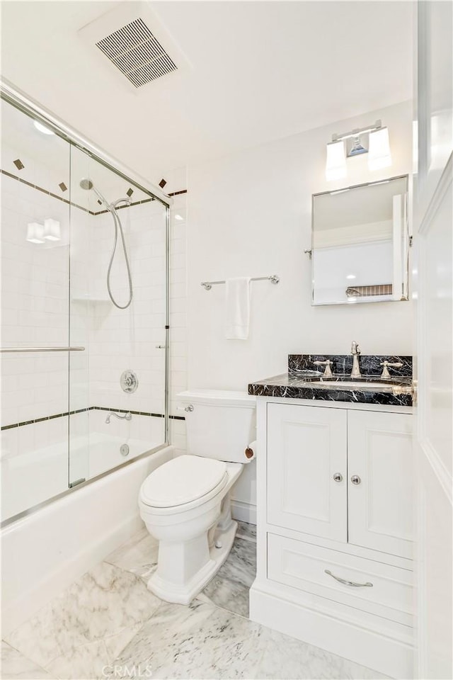 7161/2 Iris Ave, Corona Del Mar, CA 92625 - bathroom with toilet, vanity, shower / bath combination with glass door, and marble finish flooring
