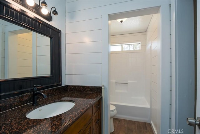 36055 Maddalena Rd, Winchester, CA 92596 - full bathroom with toilet, vanity, wood finished floors, and bathtub / shower combination
