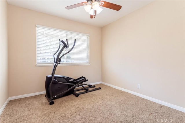 2065 Medina Ave, Simi Valley, CA 93063 - workout area with carpet floors, baseboards, and ceiling fan