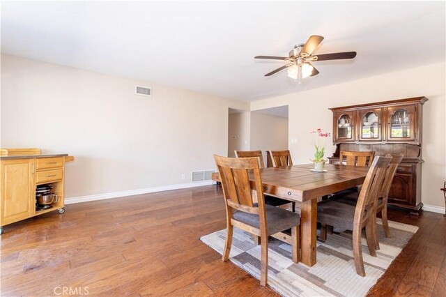 2065 Medina Ave, Simi Valley, CA 93063 - dining area with a ceiling fan, hardwood / wood-style floors, and baseboards