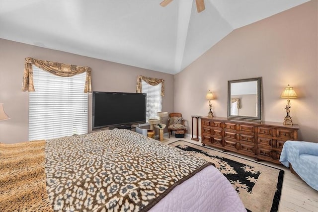377 Roycroft Ave, Long Beach, CA 90814 - bedroom featuring vaulted ceiling, wood finished floors, and ceiling fan