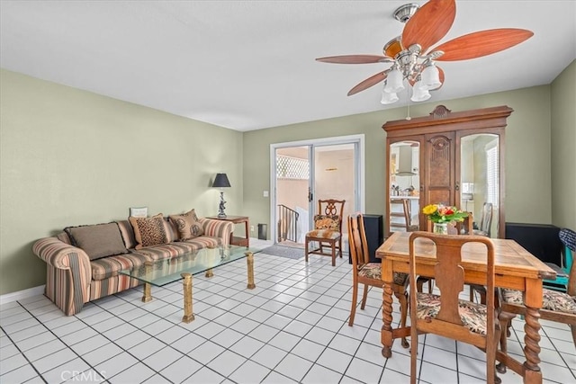 377 Roycroft Ave, Long Beach, CA 90814 - living room with ceiling fan, light tile patterned flooring, and baseboards