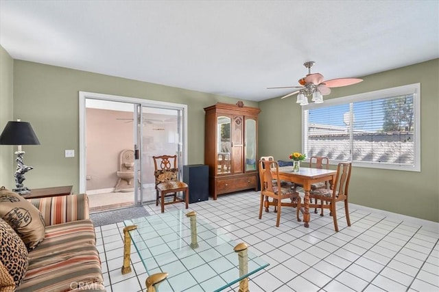 377 Roycroft Ave, Long Beach, CA 90814 - dining space with a ceiling fan, baseboards, and light tile patterned floors