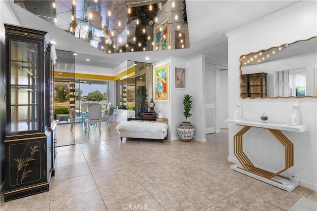 171 Yale Dr, Rancho Mirage, CA 92270 - foyer featuring crown molding, light tile patterned floors, baseboards, and a chandelier