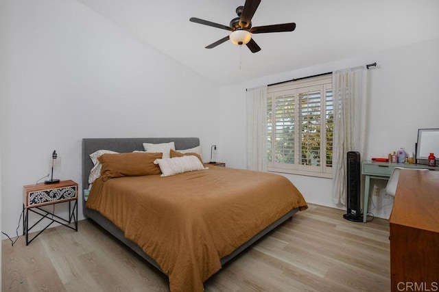 8375 Gold Coast Dr Unit 4, San Diego, CA 92126 - bedroom featuring light wood-style flooring, lofted ceiling, and ceiling fan