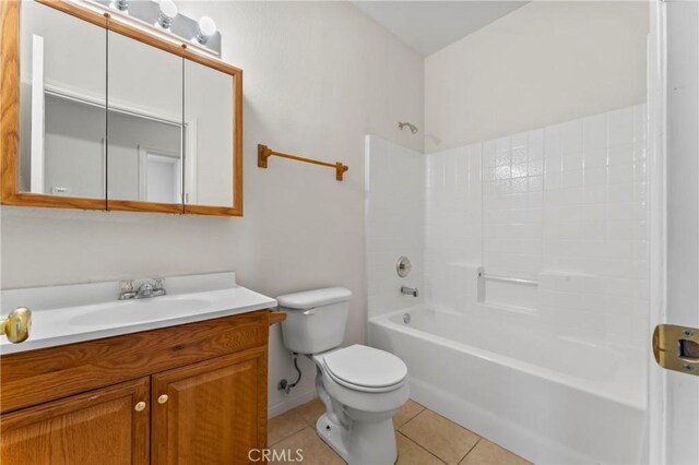 7841 Fernwood Ave, California City, CA 93505 - bathroom with tile patterned flooring, toilet, vanity, bathing tub / shower combination, and baseboards