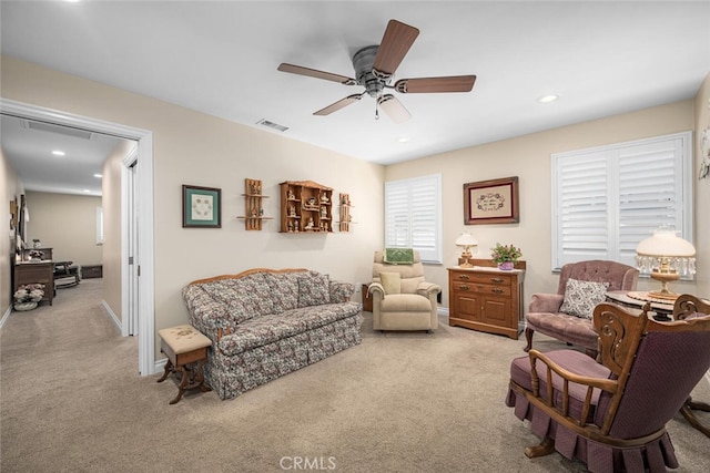 5323 Fidler Ave, Lakewood, CA 90712 - living area with carpet flooring, ceiling fan, recessed lighting, and baseboards