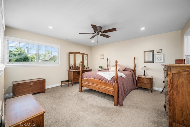 5323 Fidler Ave, Lakewood, CA 90712 - bedroom featuring light colored carpet, baseboards, recessed lighting, and ceiling fan