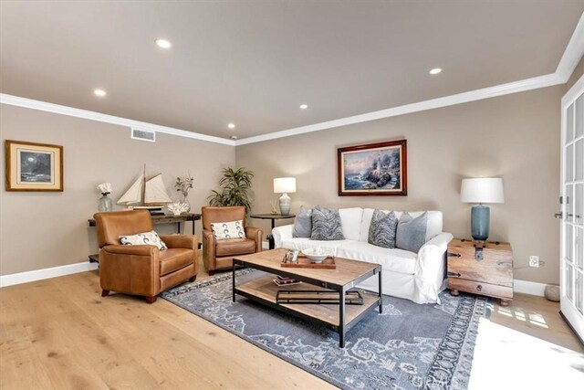 33976 Cape Cv, Dana Point, CA 92629 - living area featuring baseboards, ornamental molding, recessed lighting, and light wood finished floors