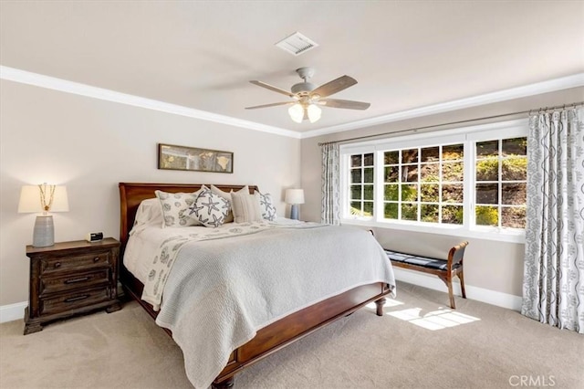 33976 Cape Cv, Dana Point, CA 92629 - carpeted bedroom featuring baseboards, ornamental molding, and a ceiling fan