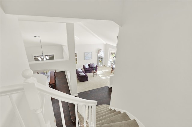 4 Westgate, Laguna Niguel, CA 92677 - staircase with wood finished floors, a chandelier, and baseboards