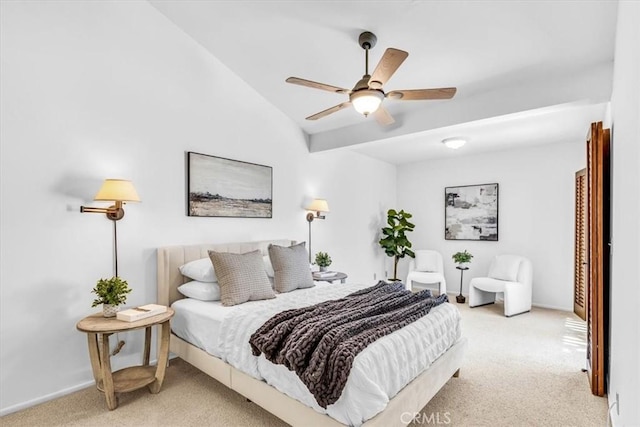 24155 Vis D Onde, Dana Point, CA 92629 - bedroom with light carpet, vaulted ceiling, baseboards, and ceiling fan