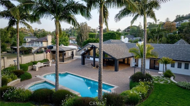 10372 Crawford Canyon Rd, North Tustin, CA 92705 - view of swimming pool featuring a patio area, a gazebo, and a pool with connected hot tub