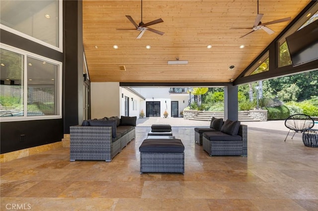 10372 Crawford Canyon Rd, North Tustin, CA 92705 - view of patio / terrace featuring an outdoor hangout area and a ceiling fan