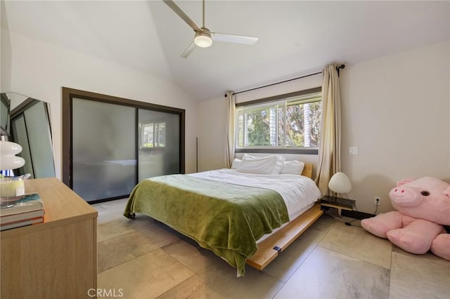 10372 Crawford Canyon Rd, North Tustin, CA 92705 - bedroom with vaulted ceiling and a ceiling fan