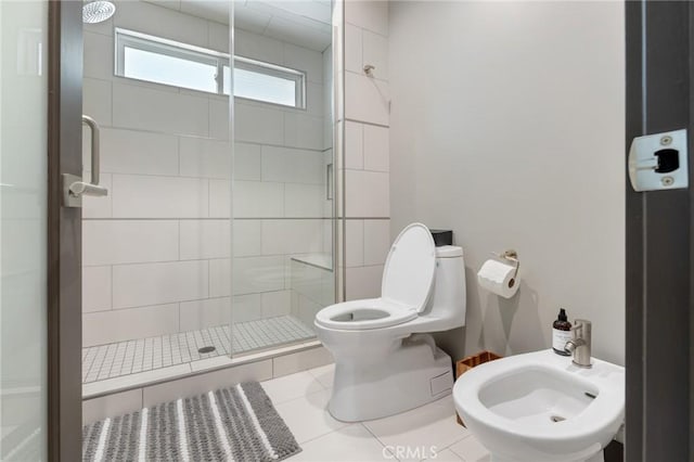 10372 Crawford Canyon Rd, North Tustin, CA 92705 - bathroom featuring a stall shower, a bidet, toilet, and tile patterned flooring